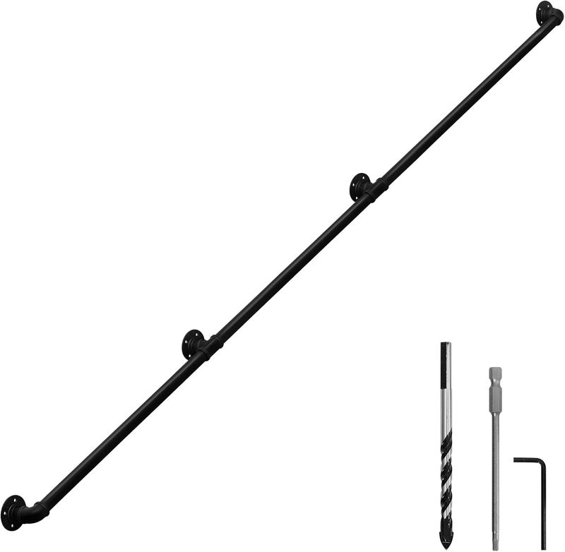 HouseAid 10FT Industrial Pipe Wall Handrail, Farmhouse Stairway Railing with 1-1/4 Inch Diameter Pipe, Vintage Style Stairs Handrail, Wall Mounted, Matte Black - Image 1
